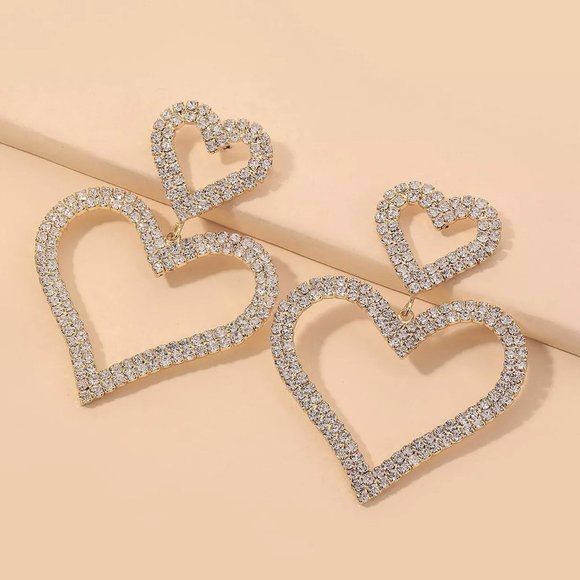 🍁 925 Silver Plated Lovely Heart Statement Earrings, FB16FA1098 - Picture 1 of 7